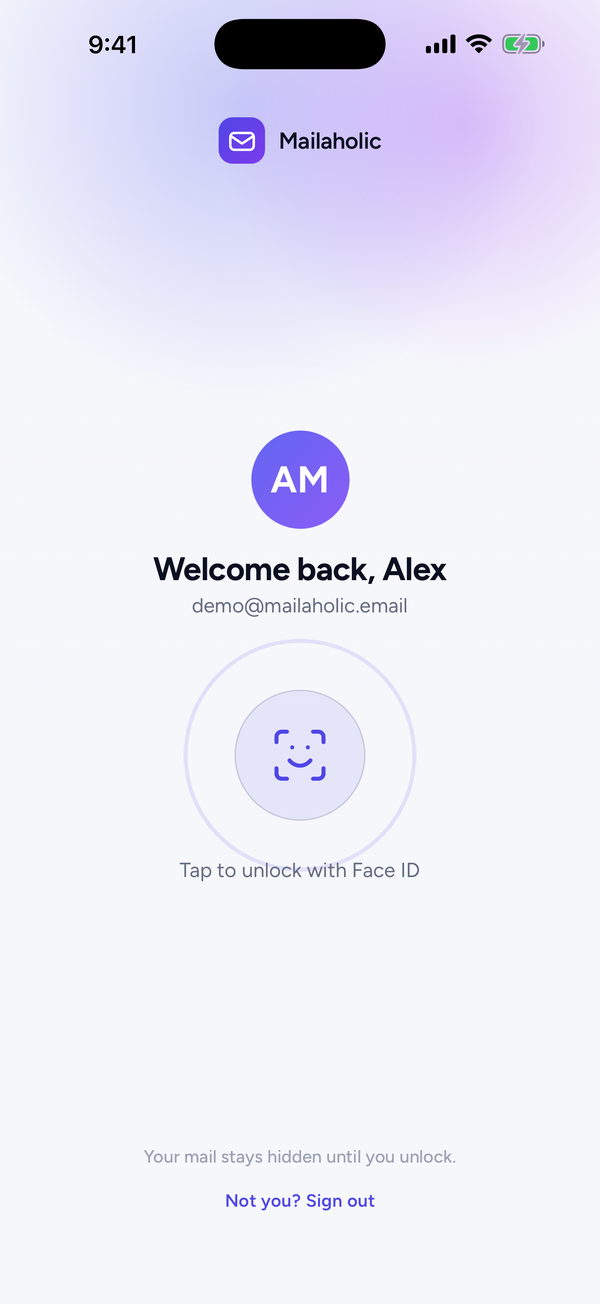 Mailaholic app — lock